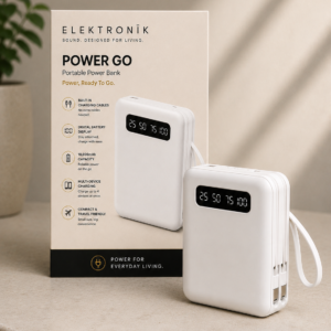 Power Go 10,000mAh Portable Power Bank – Built-In Charging Cables & Digital Display